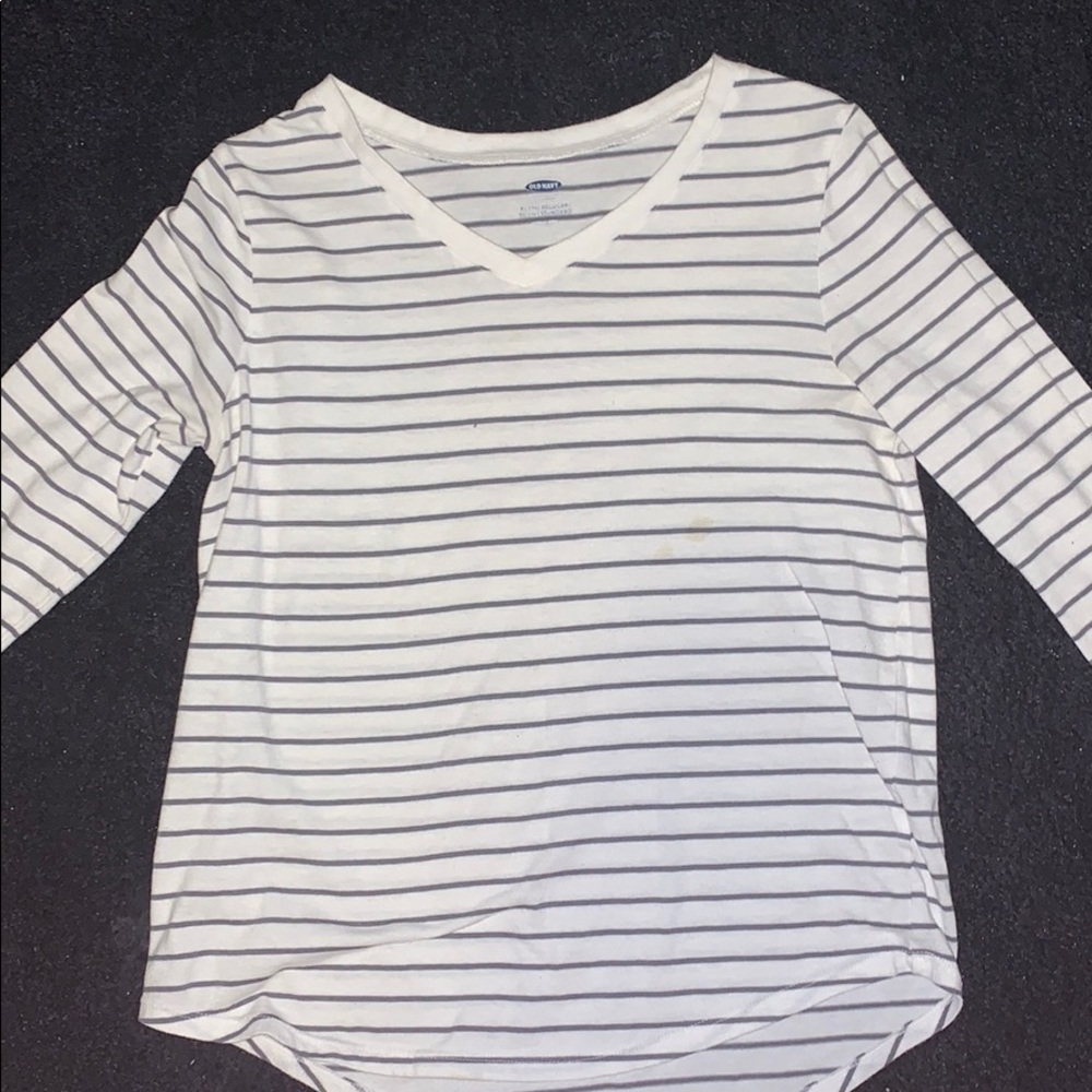 White and grey striped long sleeve shirt
